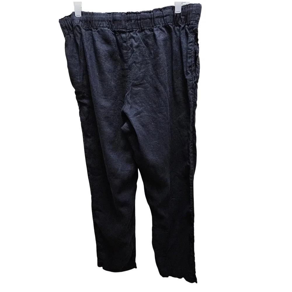 HM Womens Navy 100% Linen Drawstring Elastic Waist Pants coastal boho beach L